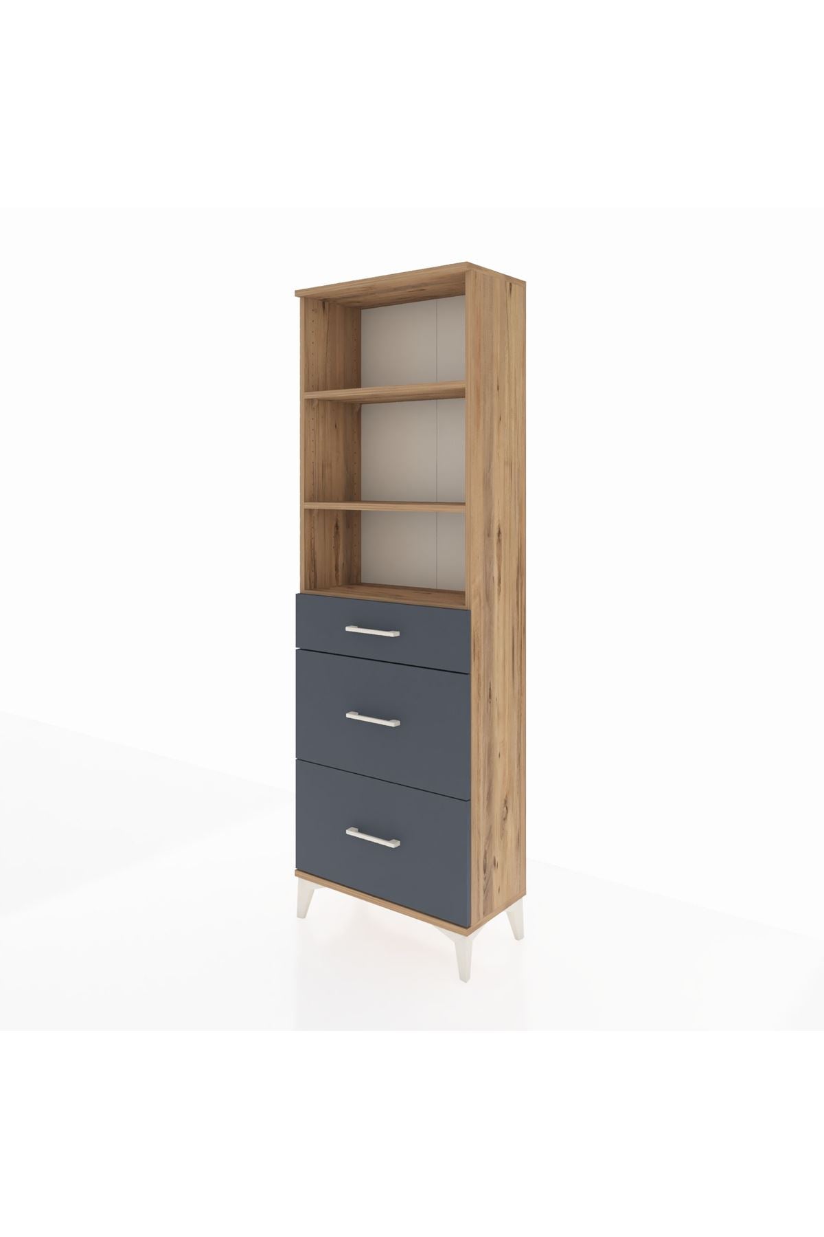 Arges Dolap 3 Raflı 3 Çekmeceli 60x30x182 Çam-Antrasit