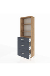 Arges Dolap 3 Raflı 3 Çekmeceli 60x30x182 Çam-Antrasit