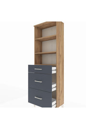 Arges Dolap 3 Raflı 3 Çekmeceli 60x30x182 Çam-Antrasit