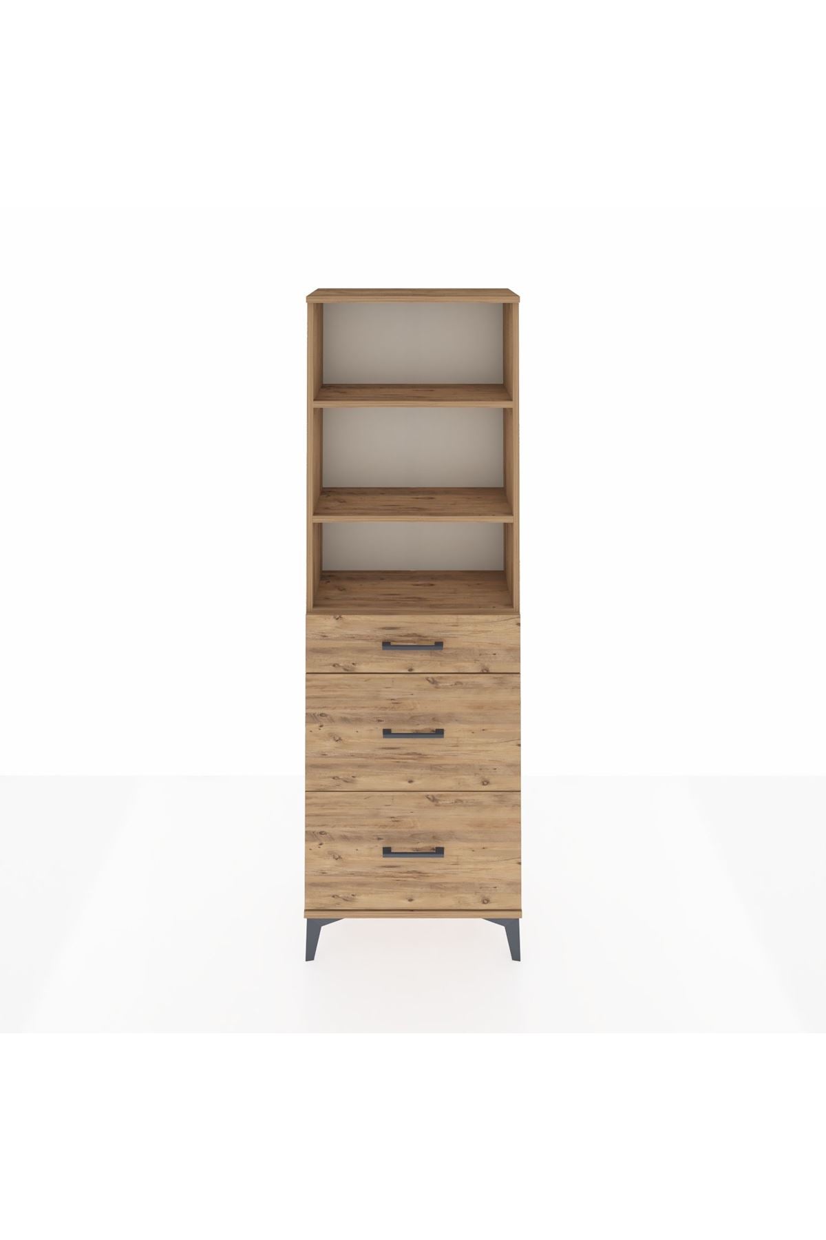 Arges Dolap 3 Raflı 3 Çekmeceli 60x30x182 Çam-Çam