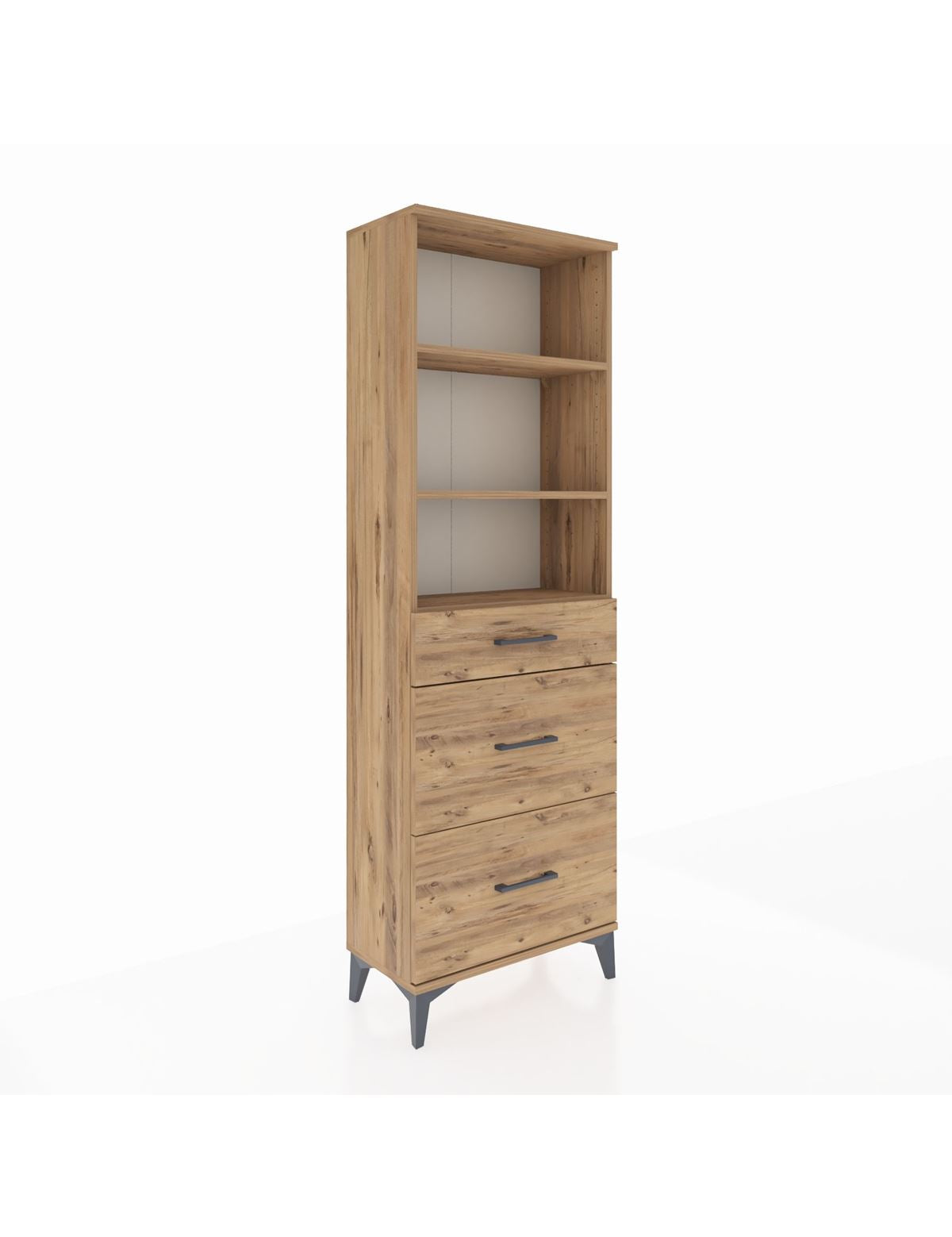 Arges Dolap 3 Raflı 3 Çekmeceli 60x30x182 Çam-Çam