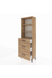 Arges Dolap 3 Raflı 3 Çekmeceli 60x30x182 Çam-Çam