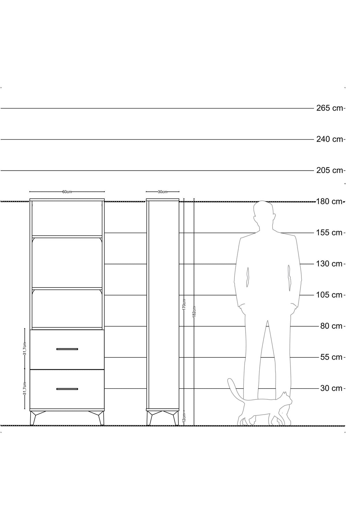 Arges Dolap 3 Raflı 2 Çekmeceli 60x30x182 Aytaşı-Antrasit