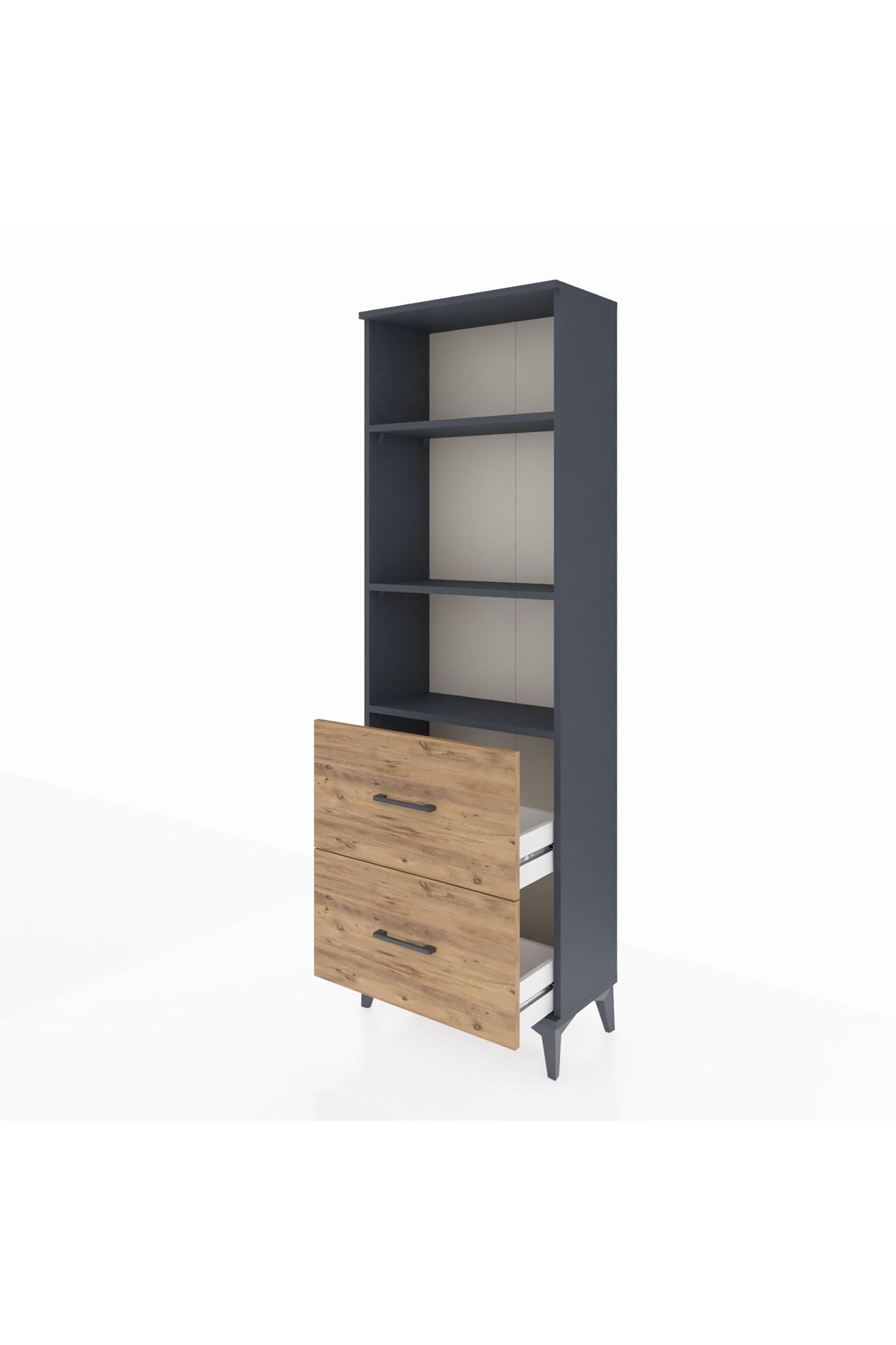 Arges Dolap 3 Raflı 2 Çekmeceli 60x30x182 Antrasit-Çam