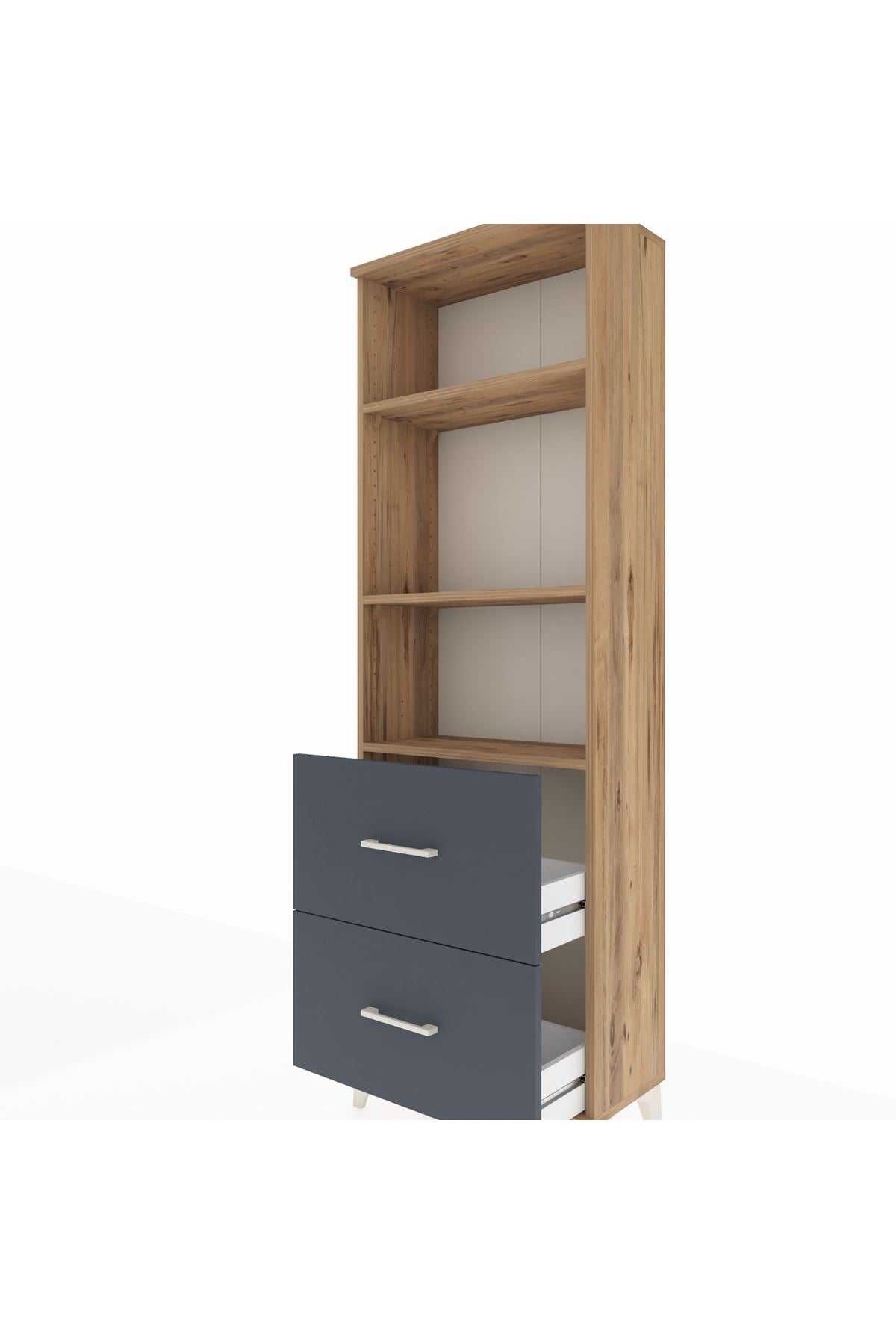 Arges Dolap 3 Raflı 2 Çekmeceli 60x30x182 Çam-Antrasit