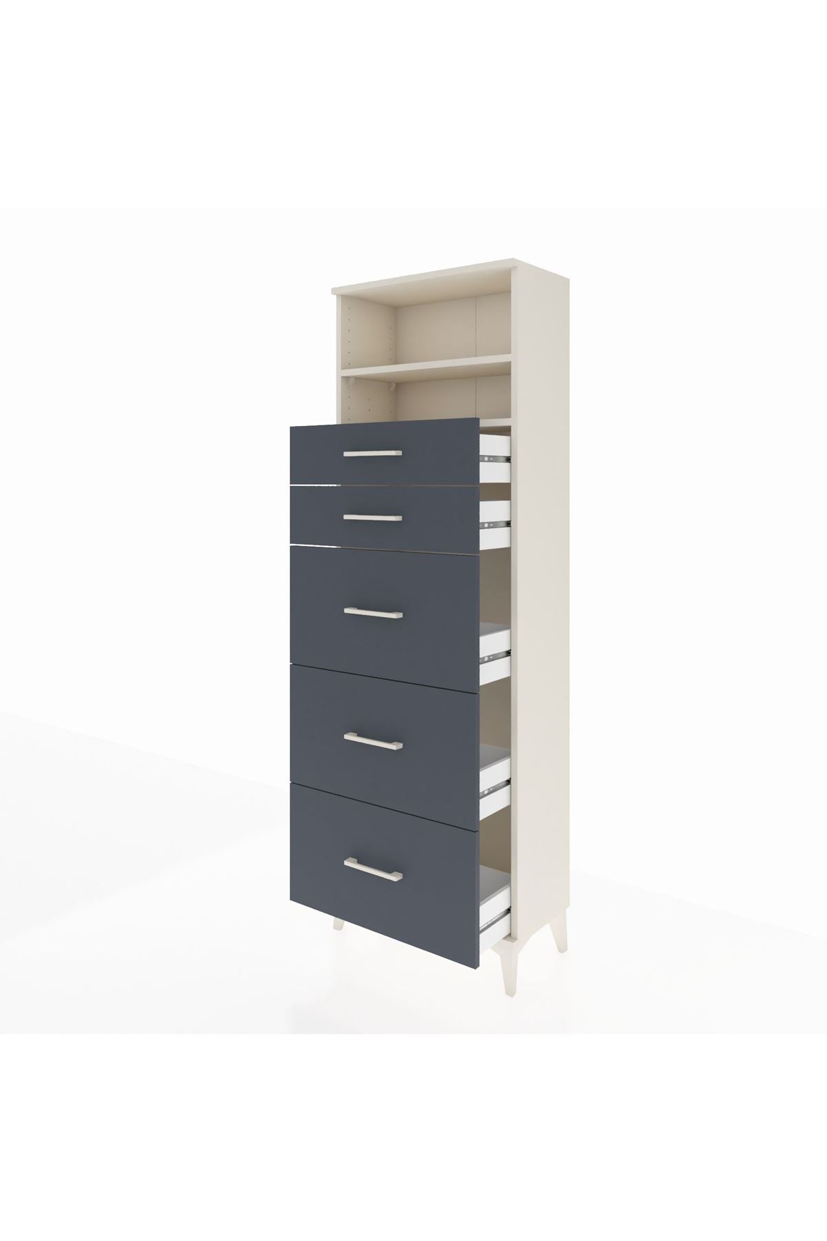 Arges Dolap 2 Raflı 5 Çekmeceli 60x30x182 Aytaşı-Antrasit