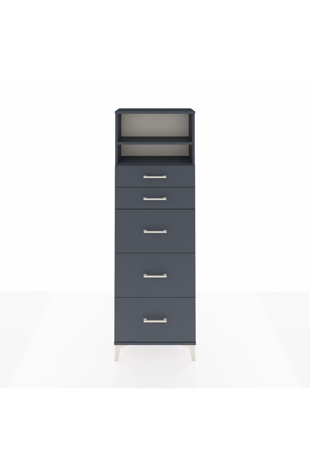 Arges Dolap 2 Raflı 5 Çekmeceli 60x30x182 Antrasit-Antrasit