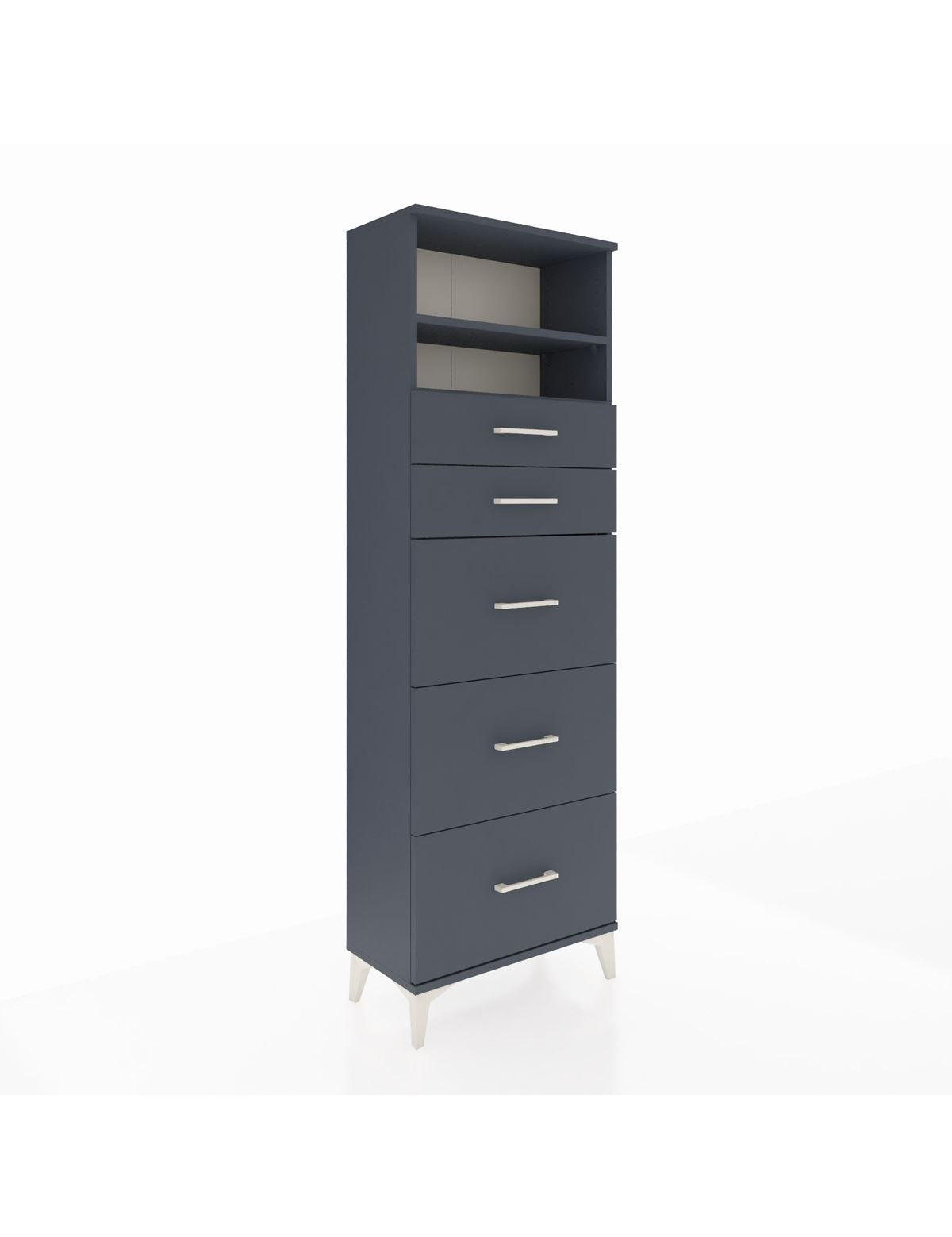 Arges Dolap 2 Raflı 5 Çekmeceli 60x30x182 Antrasit-Antrasit