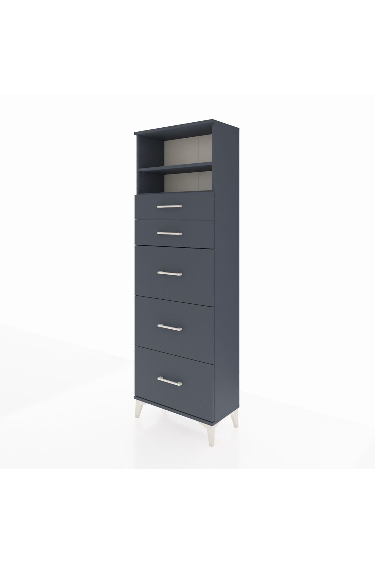 Arges Dolap 2 Raflı 5 Çekmeceli 60x30x182 Antrasit-Antrasit