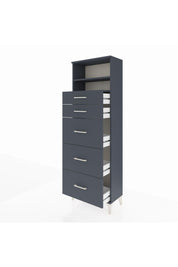 Arges Dolap 2 Raflı 5 Çekmeceli 60x30x182 Antrasit-Antrasit