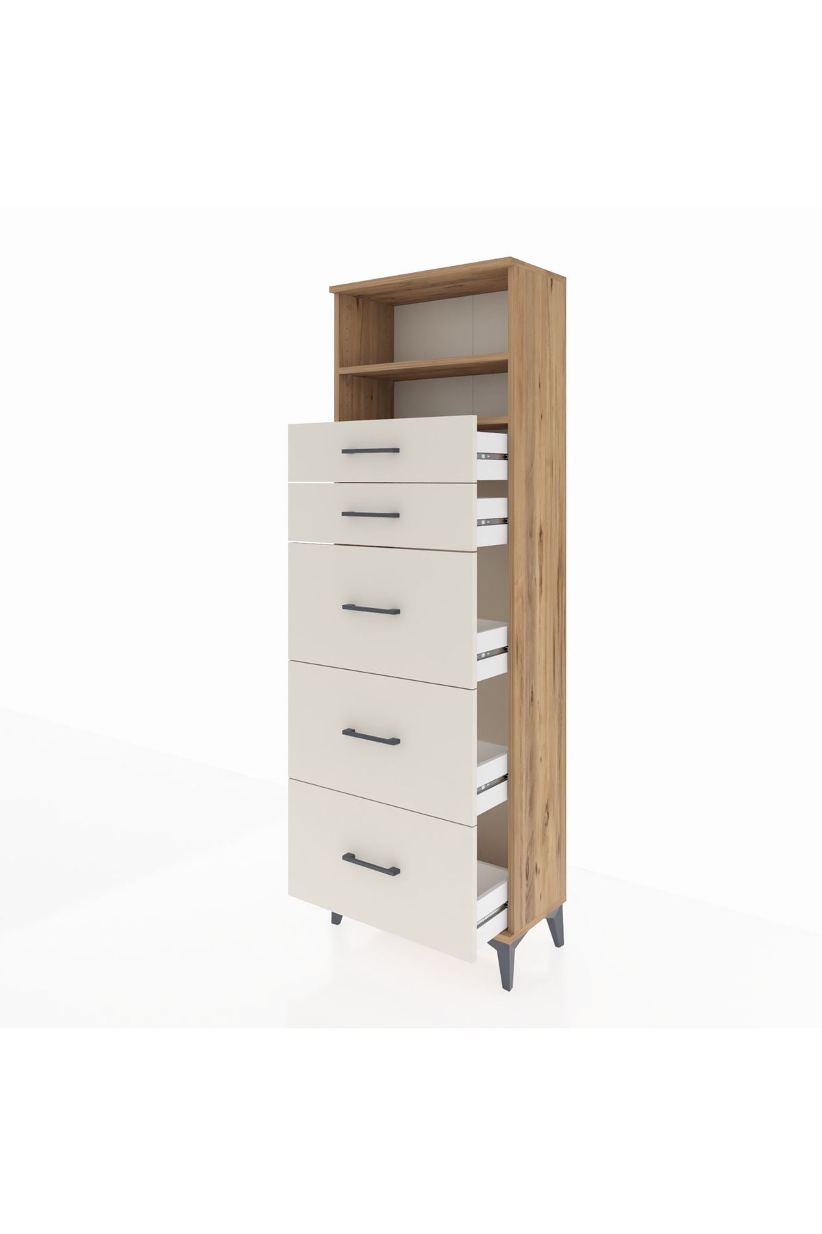 Arges Dolap 2 Raflı 5 Çekmeceli 60x30x182 Çam-Aytaşı