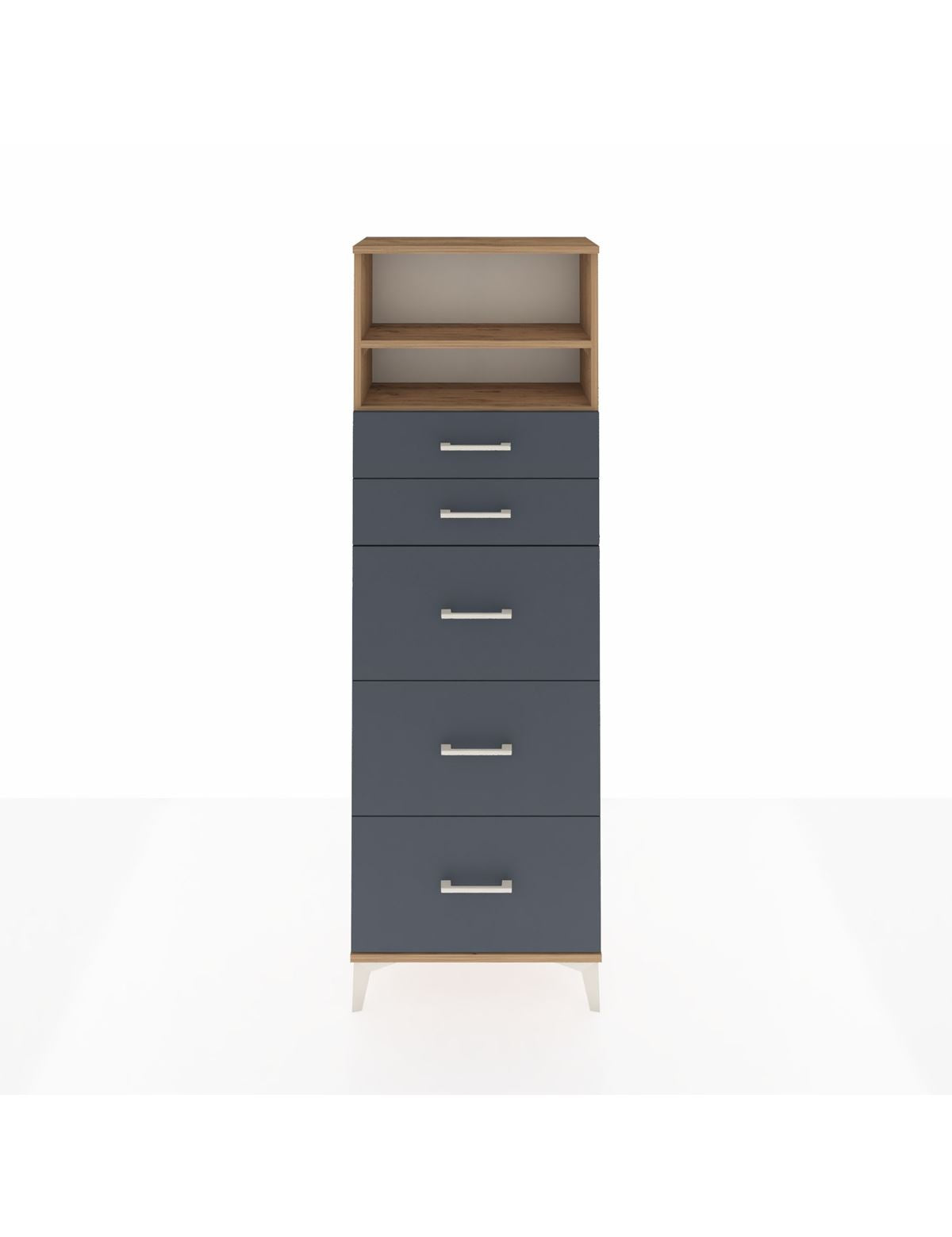 Arges Dolap 2 Raflı 5 Çekmeceli 60x30x182 Çam-Antrasit