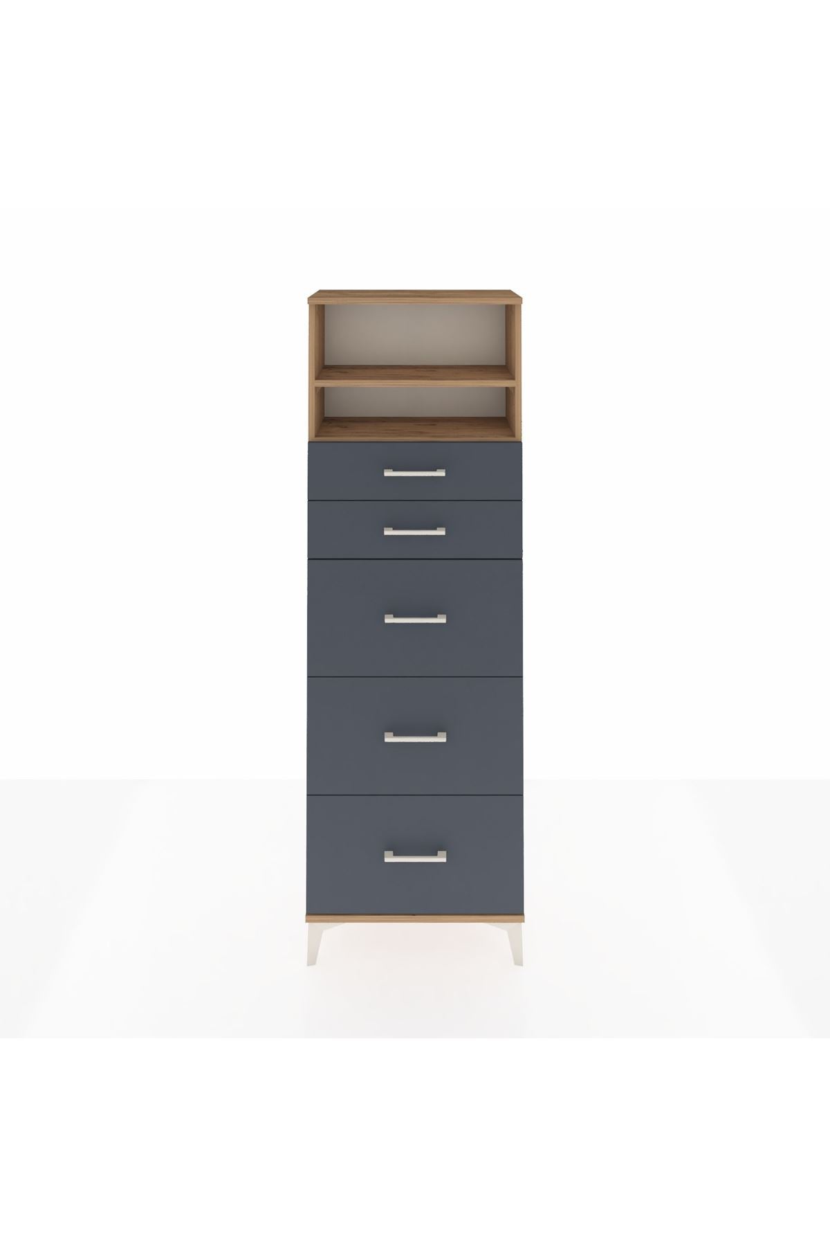 Arges Dolap 2 Raflı 5 Çekmeceli 60x30x182 Çam-Antrasit