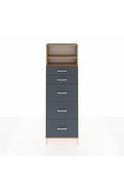 Arges Dolap 2 Raflı 5 Çekmeceli 60x30x182 Çam-Antrasit