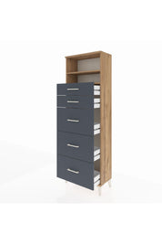 Arges Dolap 2 Raflı 5 Çekmeceli 60x30x182 Çam-Antrasit