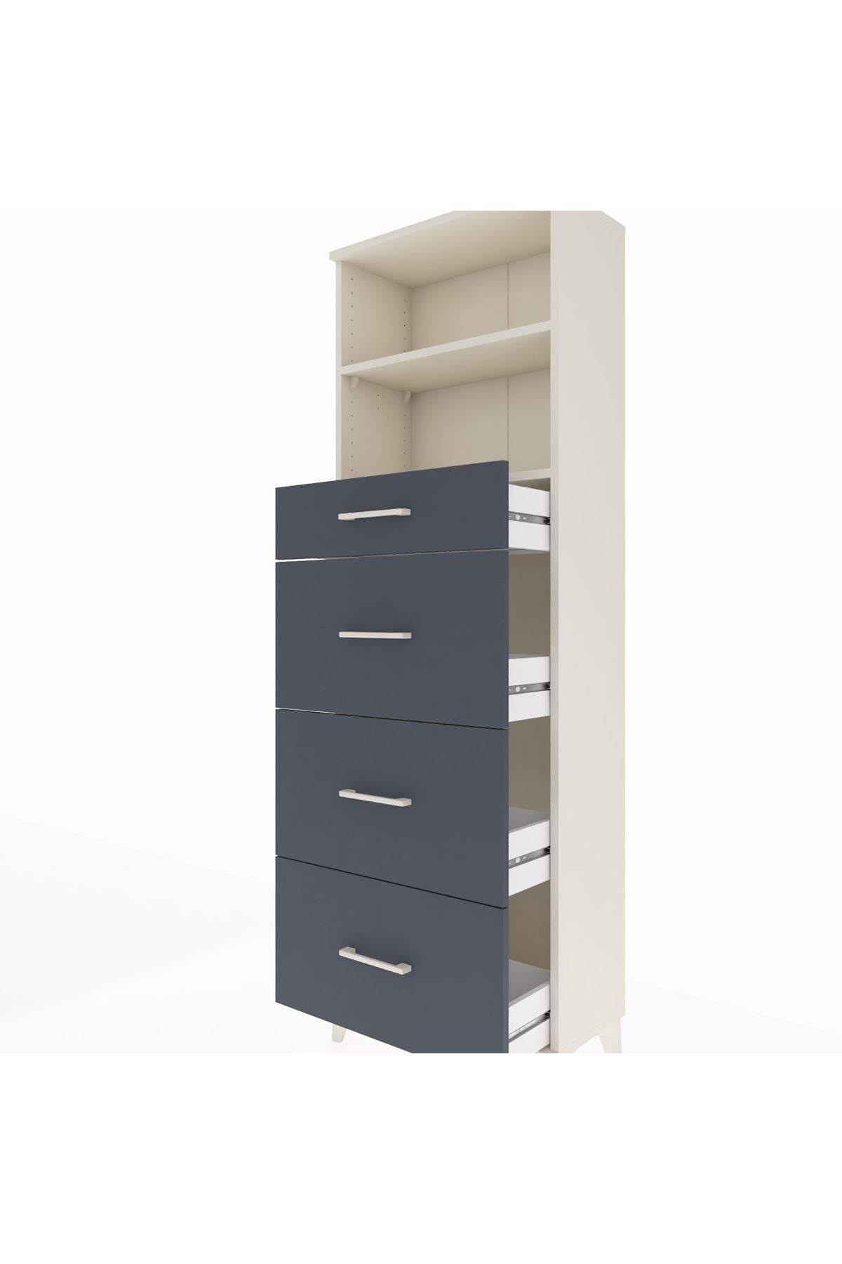 Arges Dolap 2 Raflı 4 Çekmeceli 60x30x182 Aytaşı-Antrasit