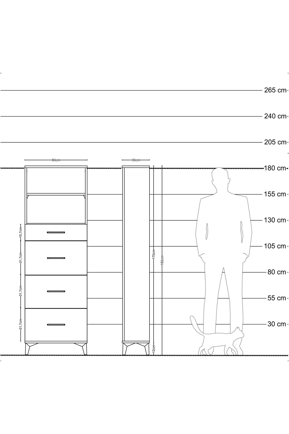Arges Dolap 2 Raflı 4 Çekmeceli 60x30x182 Aytaşı-Çam