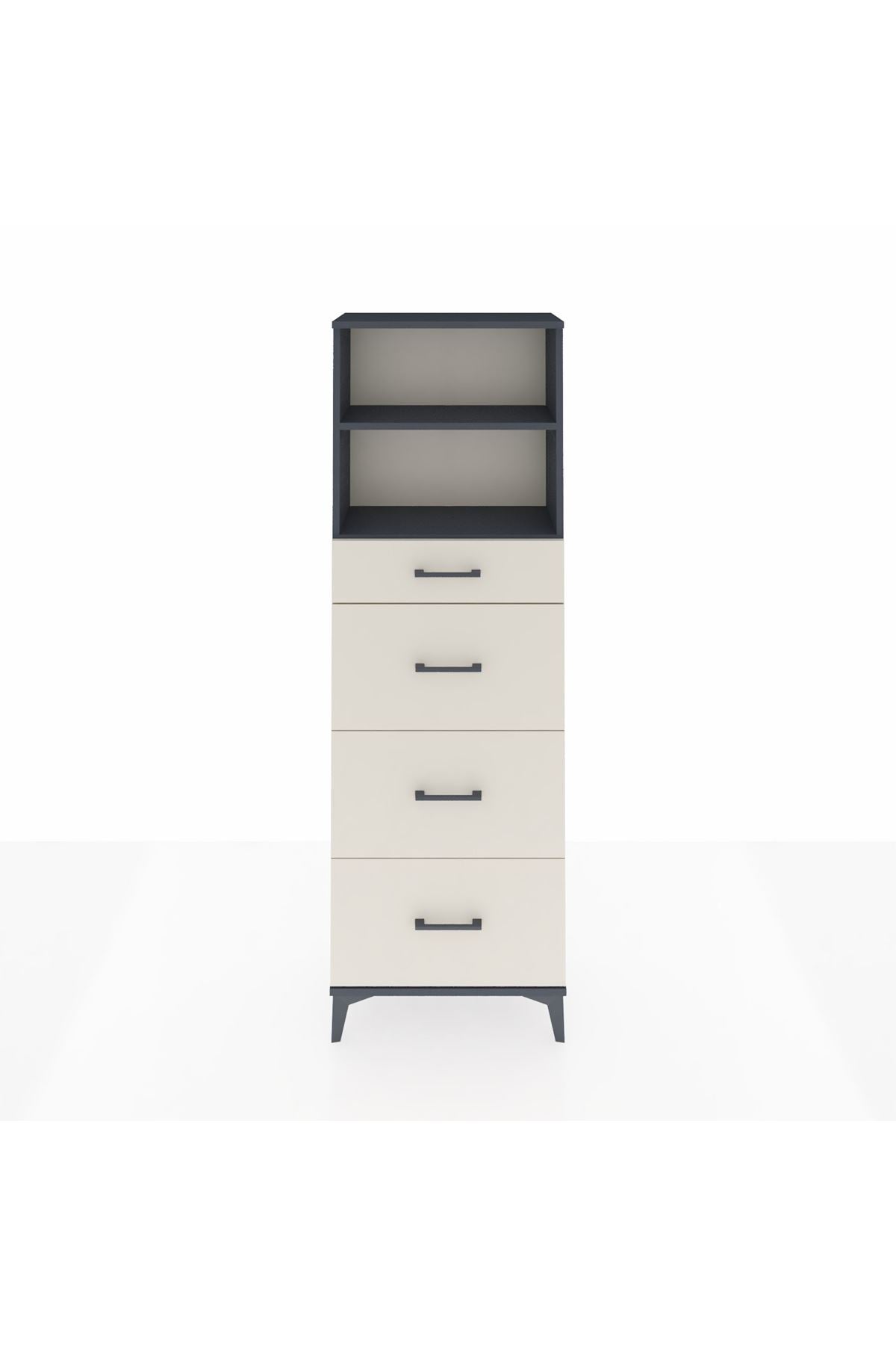 Arges Dolap 2 Raflı 4 Çekmeceli 60x30x182 Antrasit-Aytaşı