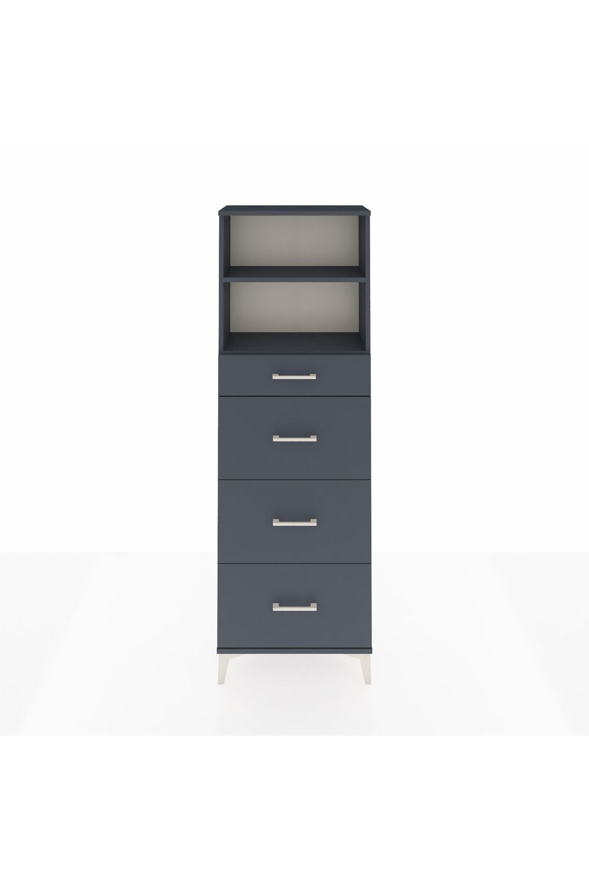 Arges Dolap 2 Raflı 4 Çekmeceli 60x30x182 Antrasit-Antrasit