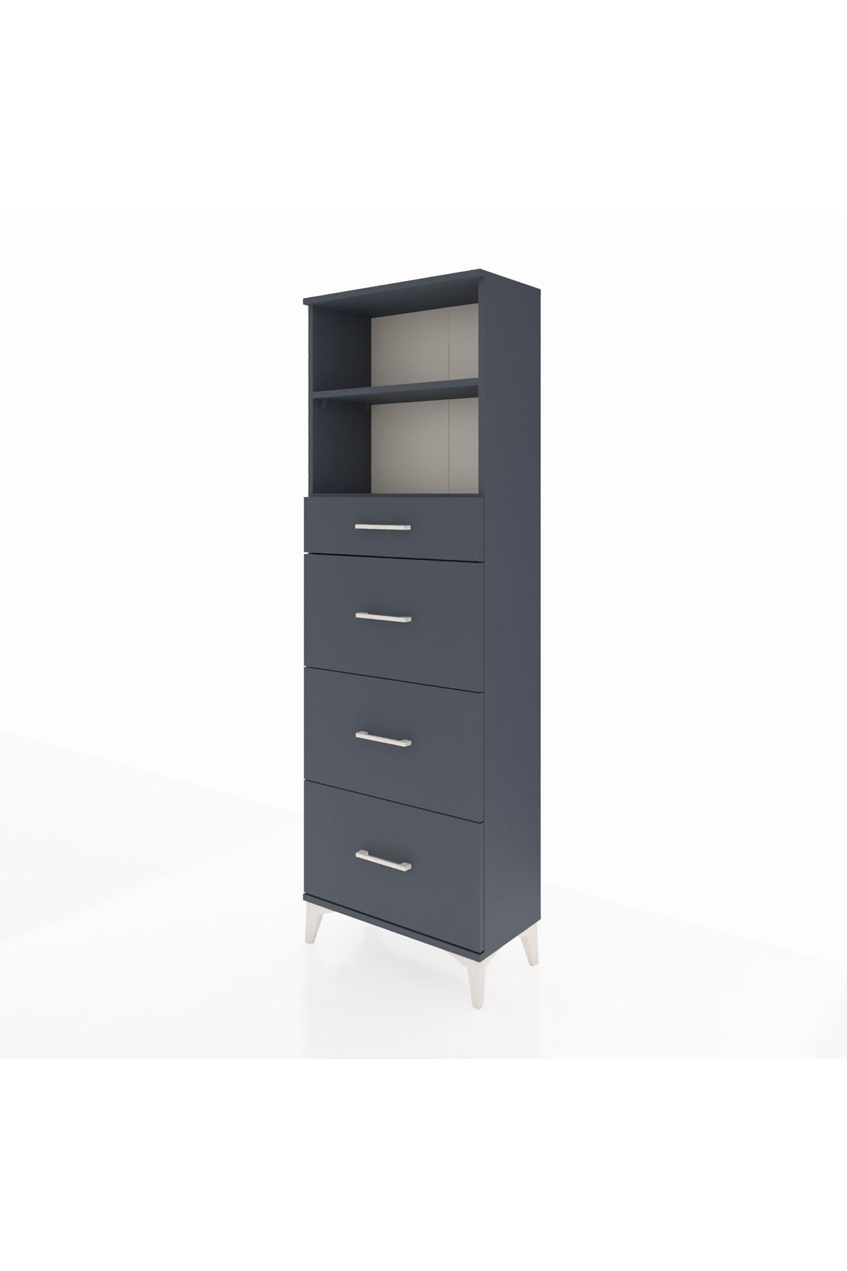 Arges Dolap 2 Raflı 4 Çekmeceli 60x30x182 Antrasit-Antrasit