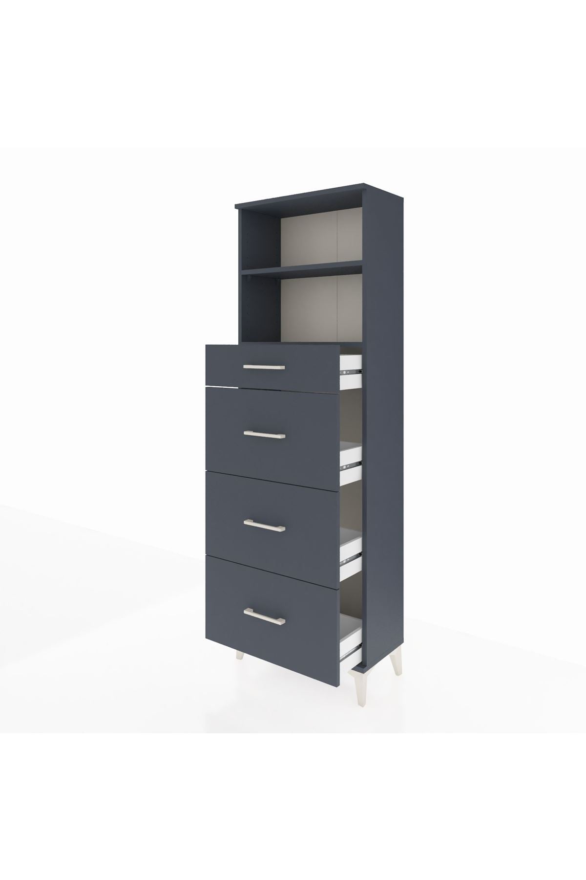 Arges Dolap 2 Raflı 4 Çekmeceli 60x30x182 Antrasit-Antrasit