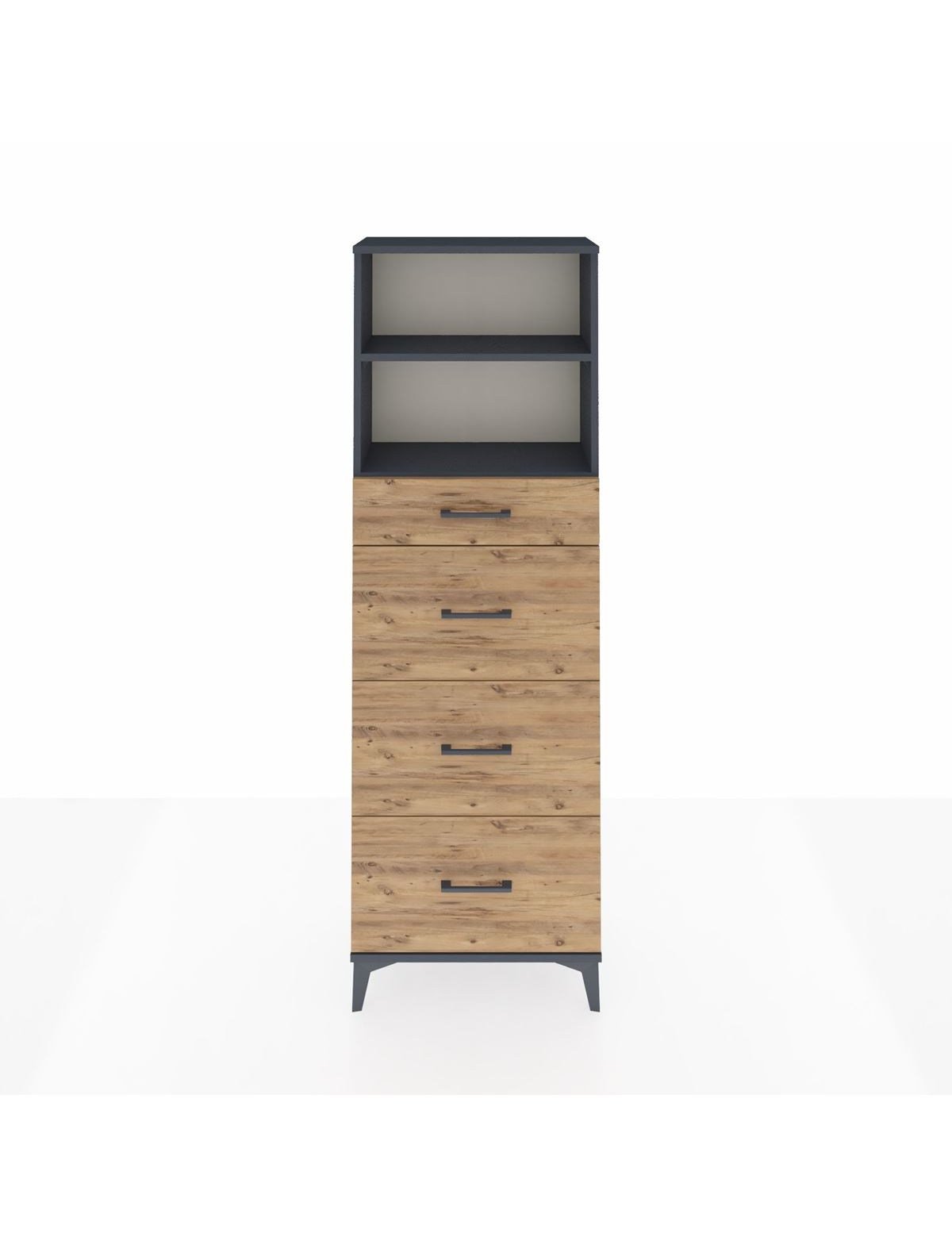 Arges Dolap 2 Raflı 4 Çekmeceli 60x30x182 Antrasit-Çam