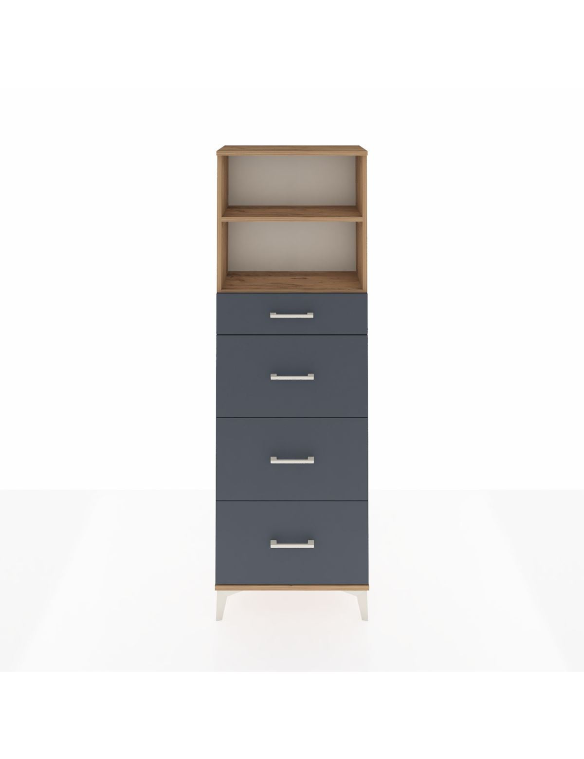 Arges Dolap 2 Raflı 4 Çekmeceli 60x30x182 Çam-Antrasit