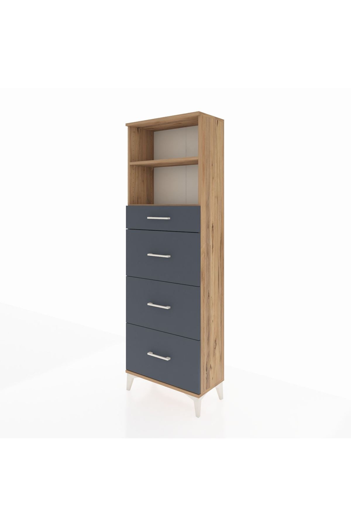 Arges Dolap 2 Raflı 4 Çekmeceli 60x30x182 Çam-Antrasit