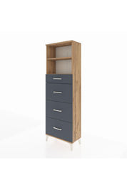 Arges Dolap 2 Raflı 4 Çekmeceli 60x30x182 Çam-Antrasit