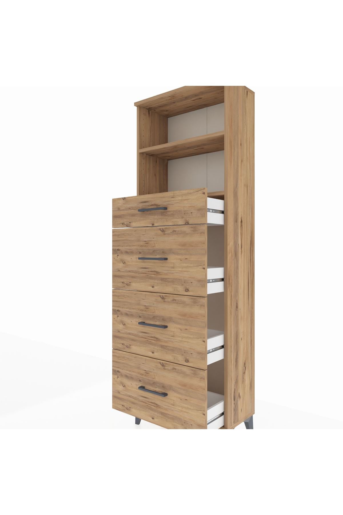 Arges Dolap 2 Raflı 4 Çekmeceli 60x30x182 Çam-Çam