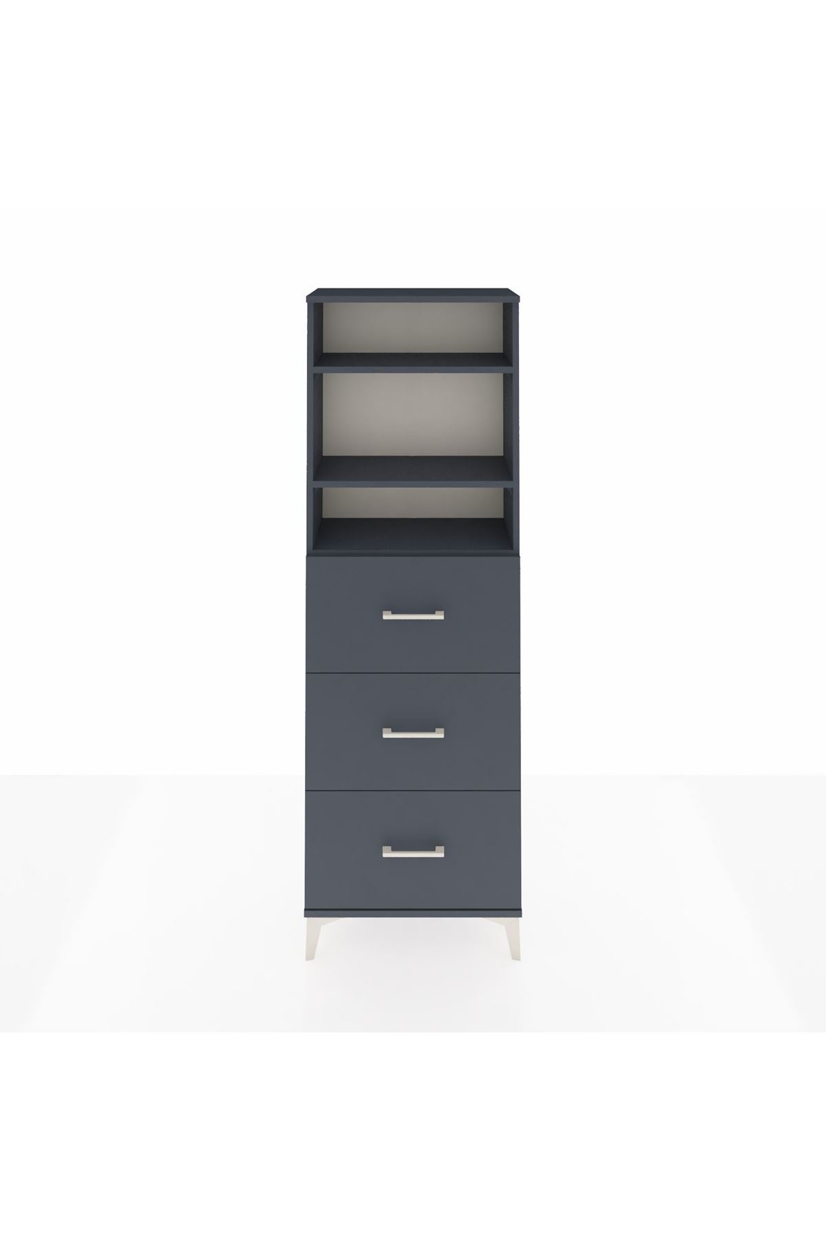 Arges Dolap 3 Raflı 3 Çekmeceli 60x30x182 Antrasit-Antrasit