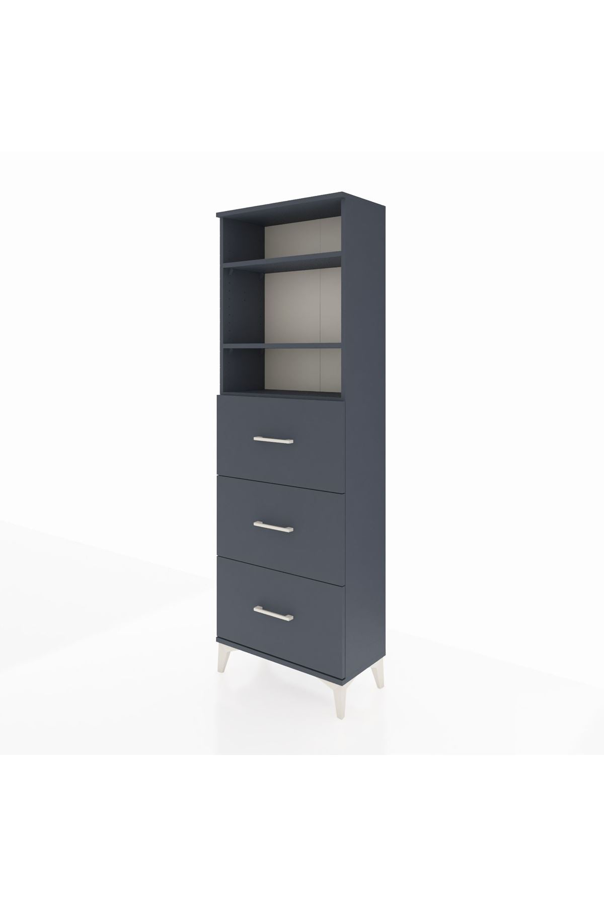 Arges Dolap 3 Raflı 3 Çekmeceli 60x30x182 Antrasit-Antrasit