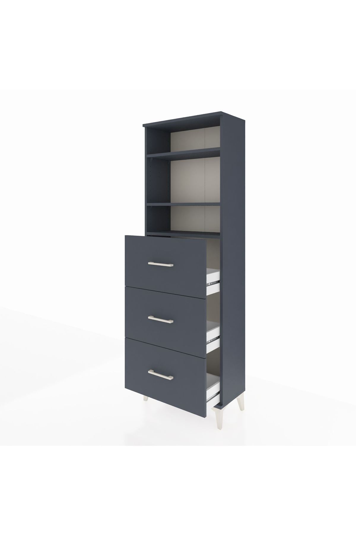 Arges Dolap 3 Raflı 3 Çekmeceli 60x30x182 Antrasit-Antrasit