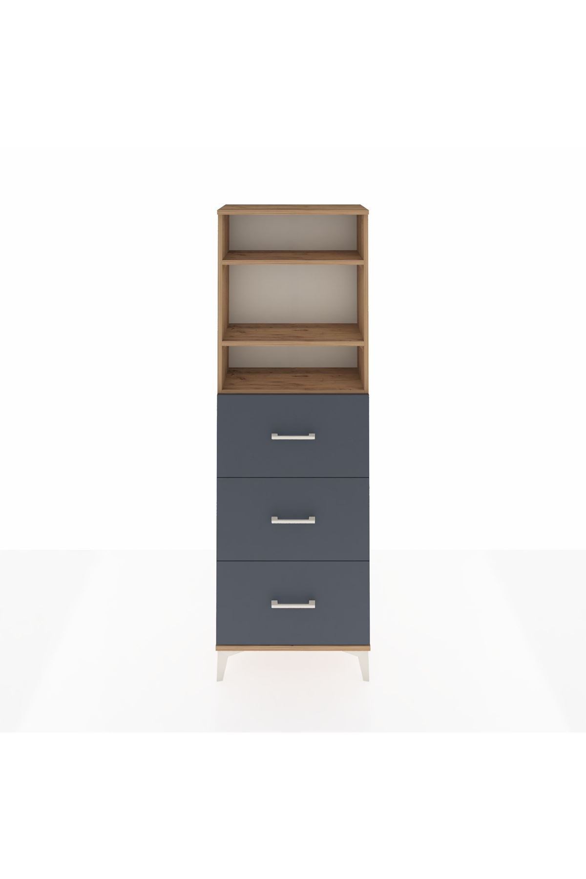 Arges Dolap 3 Raflı 3 Çekmeceli 60x30x182 Çam-Antrasit