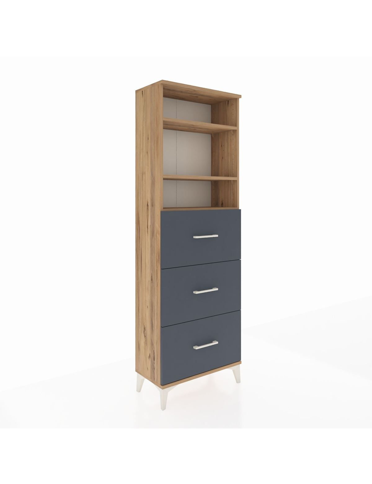 Arges Dolap 3 Raflı 3 Çekmeceli 60x30x182 Çam-Antrasit