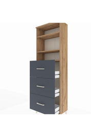 Arges Dolap 3 Raflı 3 Çekmeceli 60x30x182 Çam-Antrasit