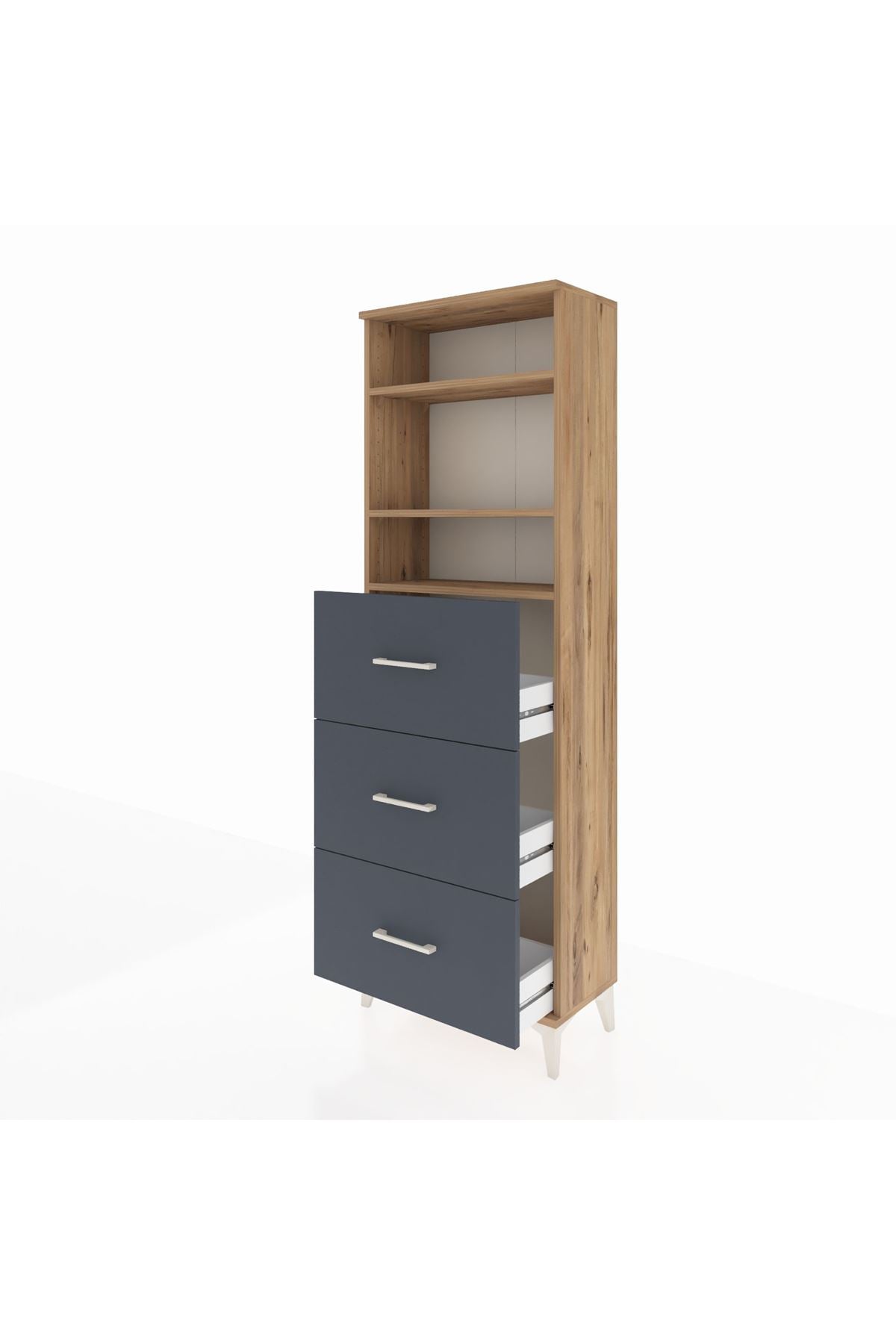 Arges Dolap 3 Raflı 3 Çekmeceli 60x30x182 Çam-Antrasit