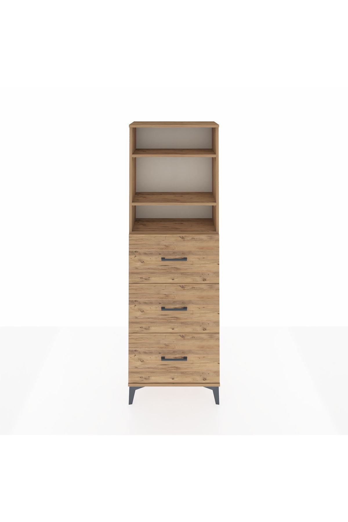 Arges Dolap 3 Raflı 3 Çekmeceli 60x30x182 Çam-Çam