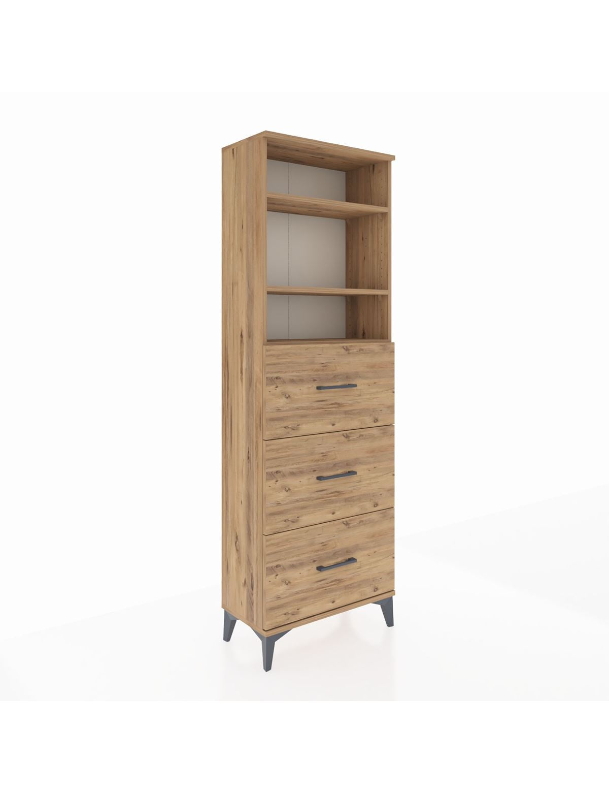 Arges Dolap 3 Raflı 3 Çekmeceli 60x30x182 Çam-Çam