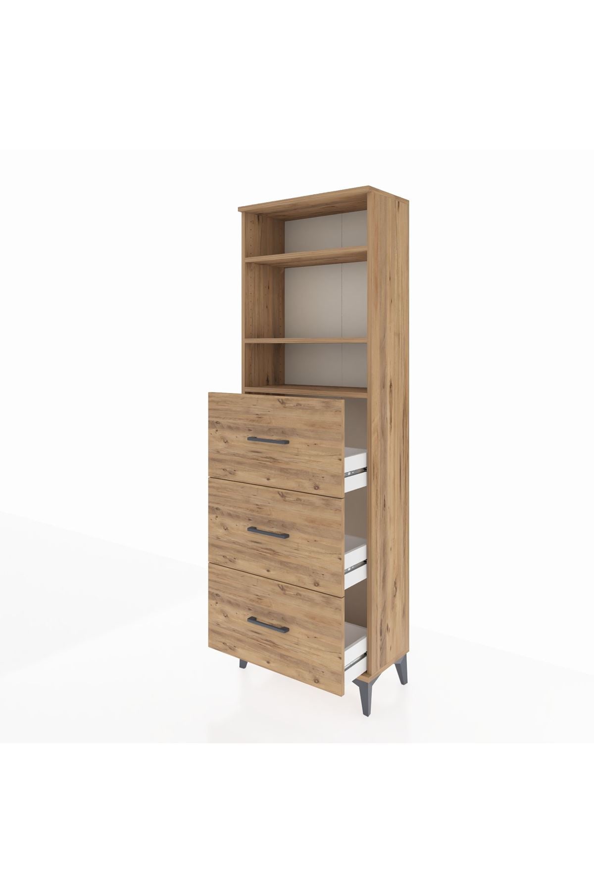 Arges Dolap 3 Raflı 3 Çekmeceli 60x30x182 Çam-Çam