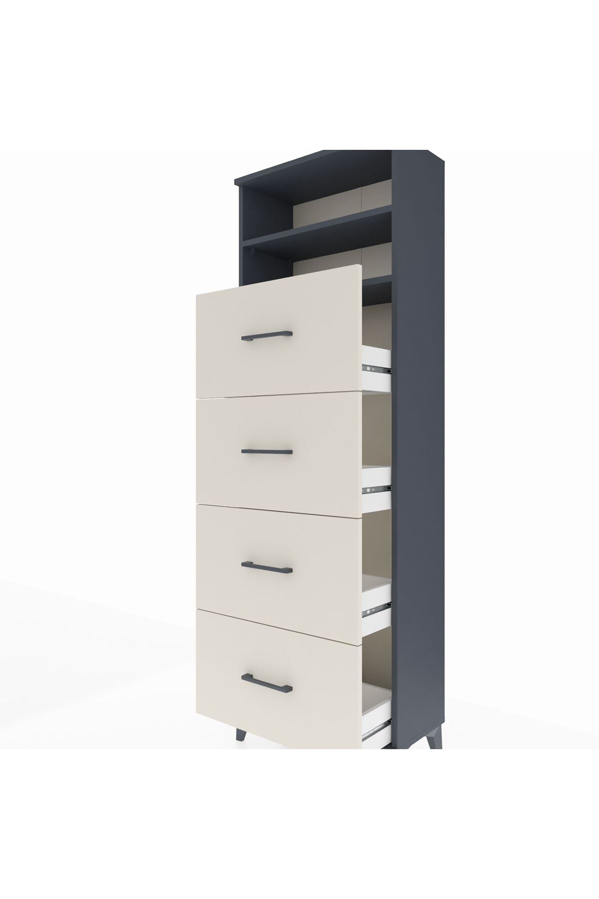 Arges Dolap 2 Raflı 4 Çekmeceli 60x30x182 Antrasit-Aytaşı