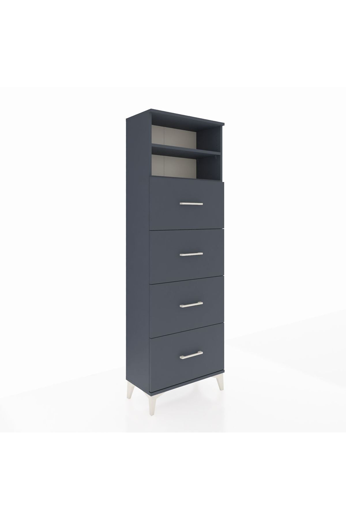 Arges Dolap 2 Raflı 4 Çekmeceli 60x30x182 Antrasit-Antrasit