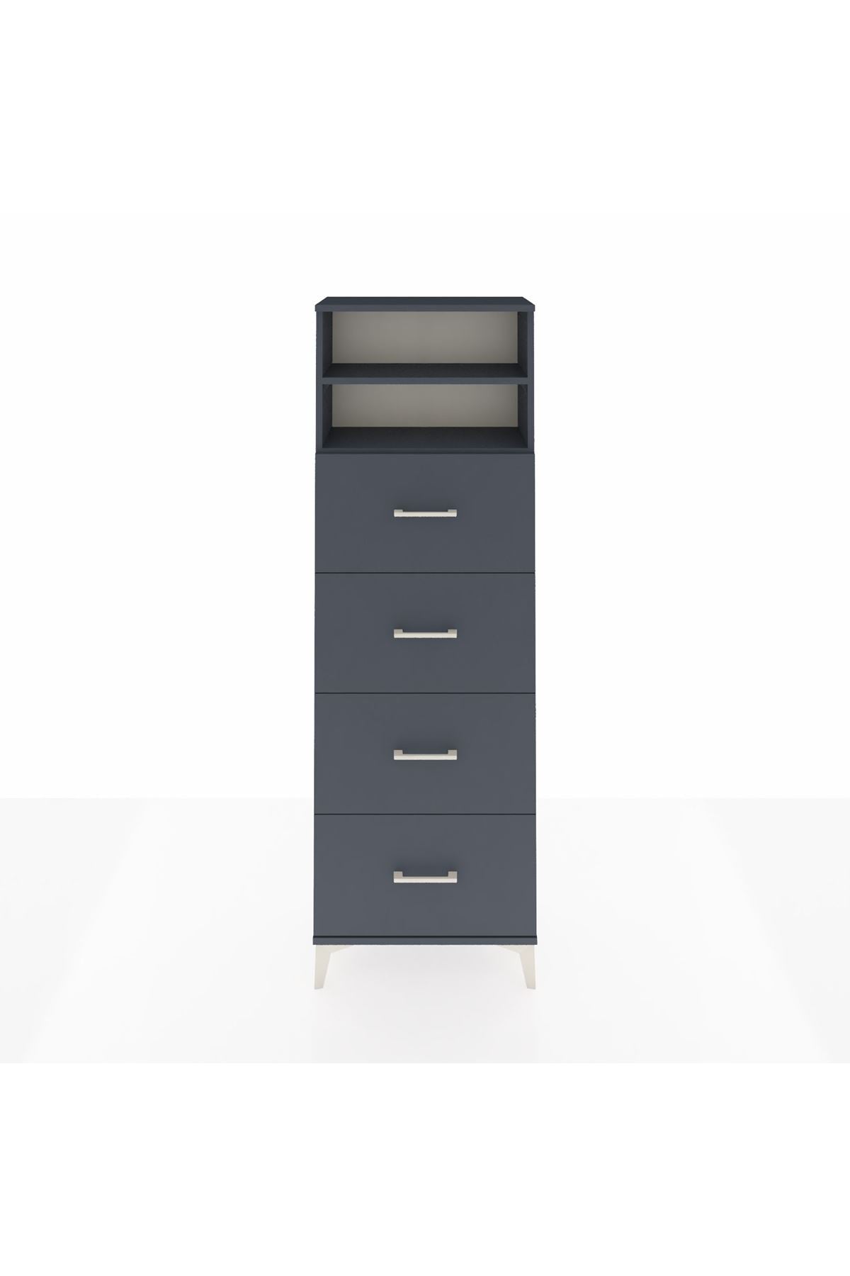 Arges Dolap 2 Raflı 4 Çekmeceli 60x30x182 Antrasit-Antrasit