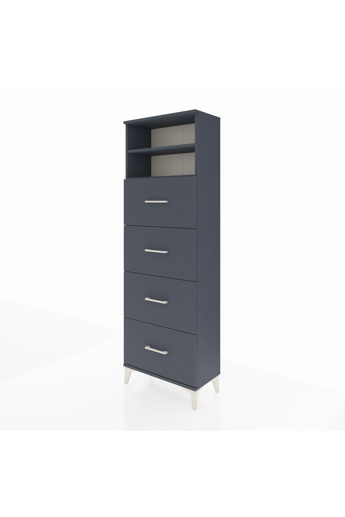 Arges Dolap 2 Raflı 4 Çekmeceli 60x30x182 Antrasit-Antrasit