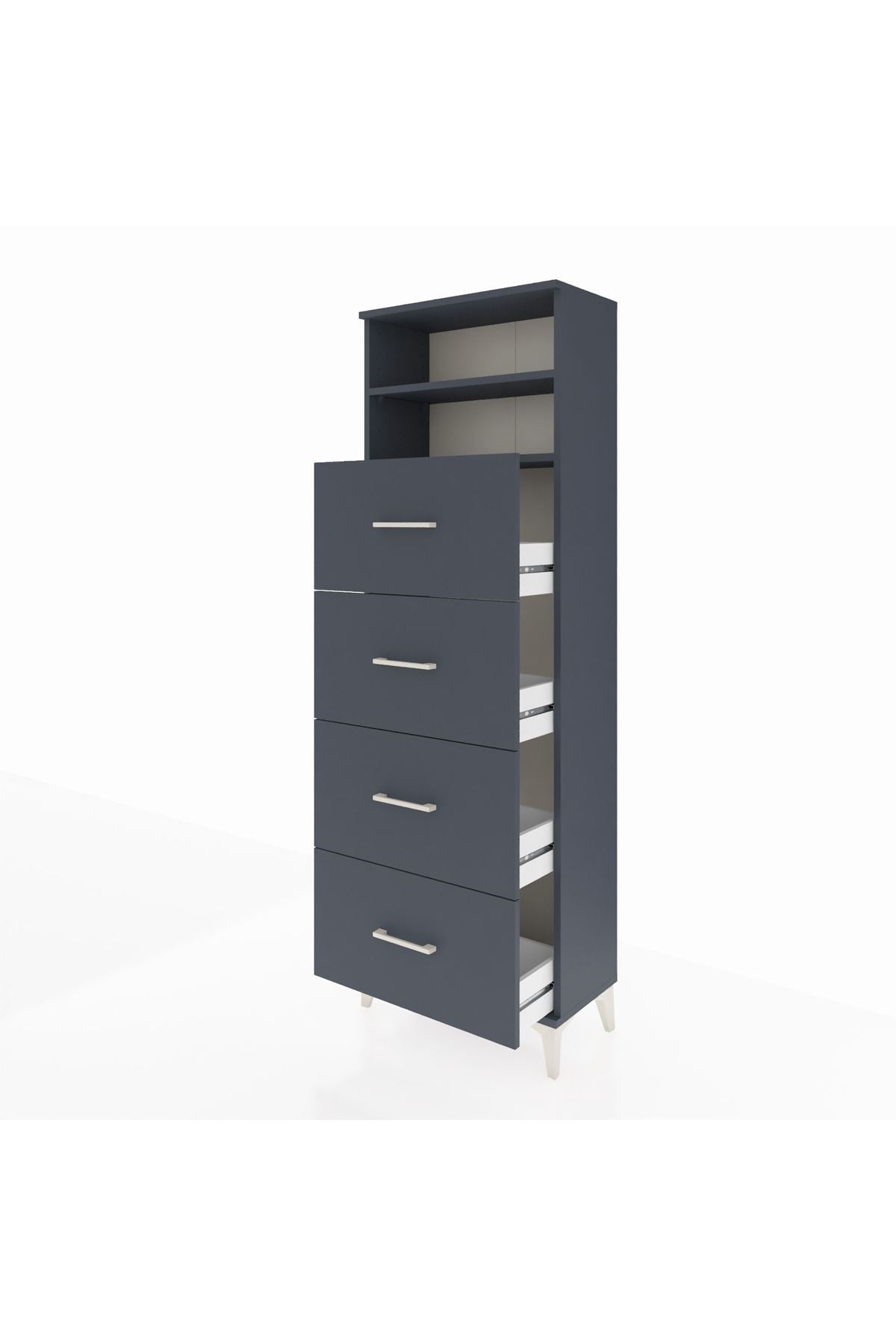 Arges Dolap 2 Raflı 4 Çekmeceli 60x30x182 Antrasit-Antrasit