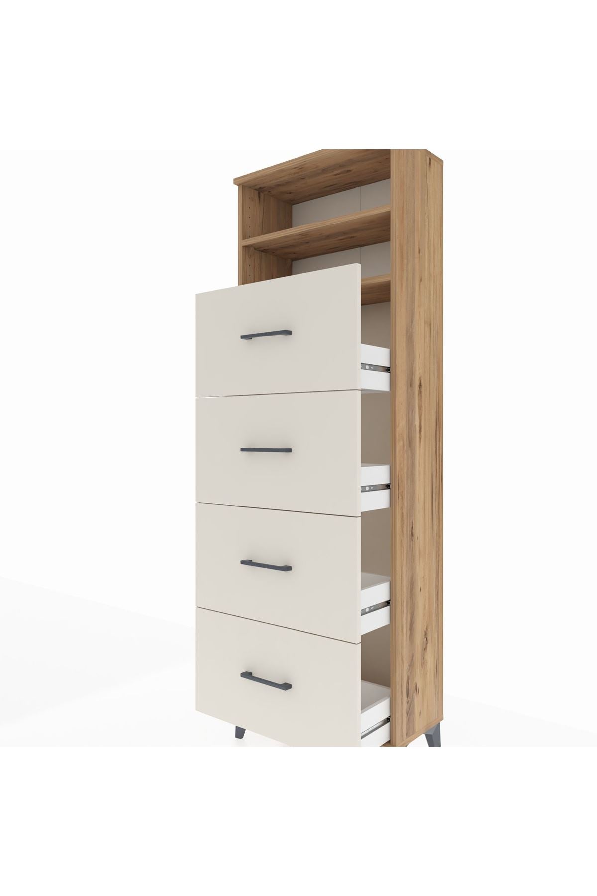 Arges Dolap 2 Raflı 4 Çekmeceli 60x30x182 Çam-Aytaşı