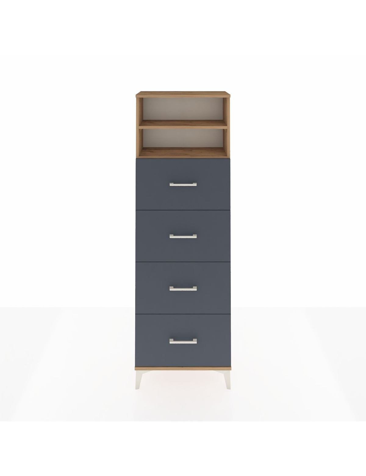 Arges Dolap 2 Raflı 4 Çekmeceli 60x30x182 Çam-Antrasit