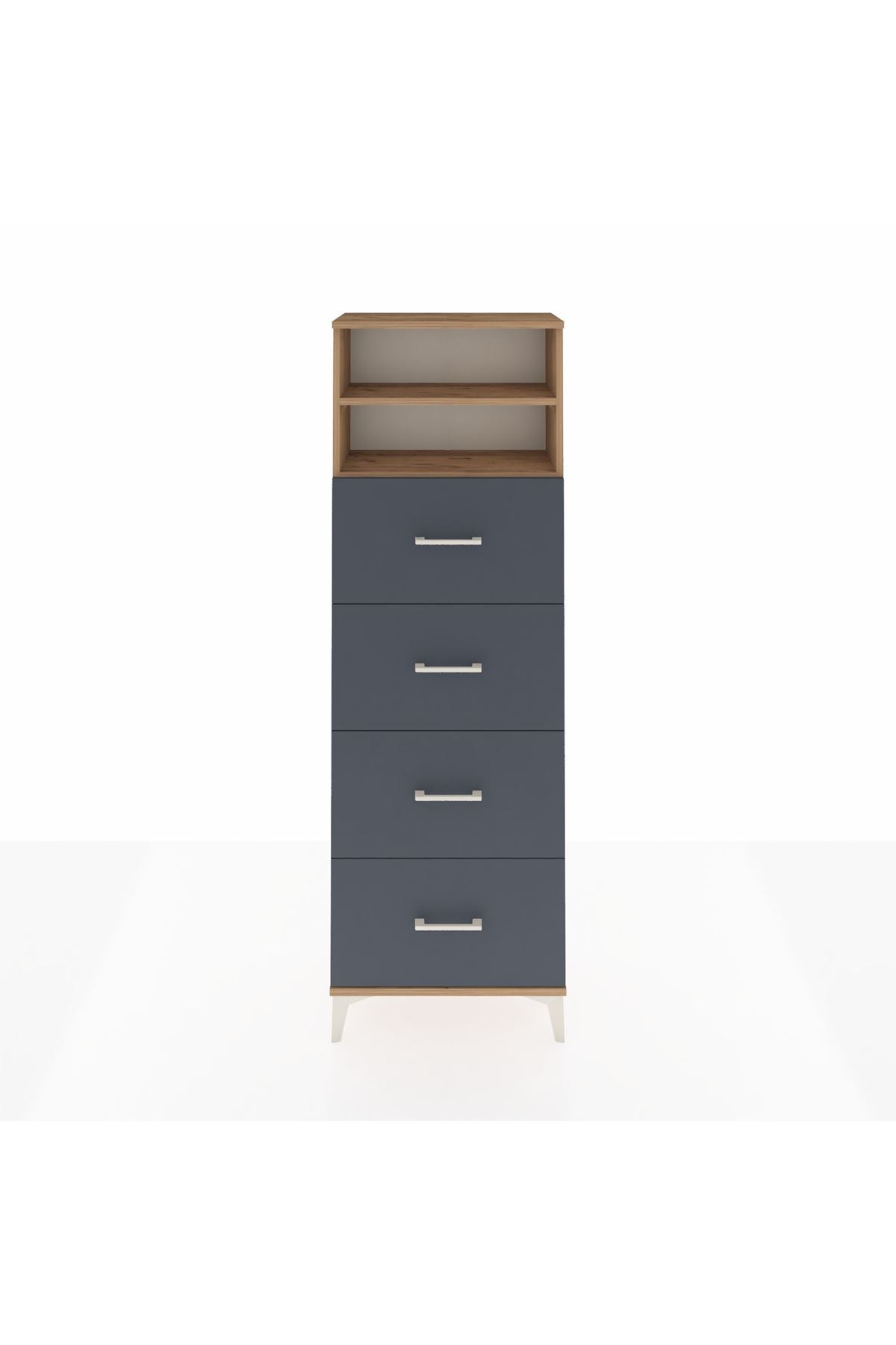 Arges Dolap 2 Raflı 4 Çekmeceli 60x30x182 Çam-Antrasit