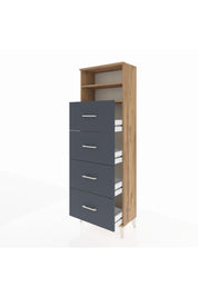 Arges Dolap 2 Raflı 4 Çekmeceli 60x30x182 Çam-Antrasit