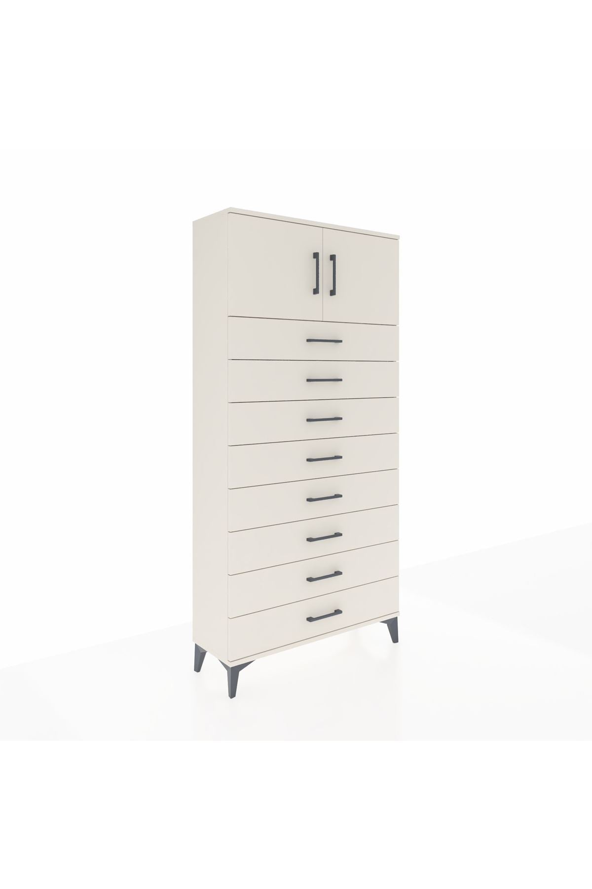 Arges Dolap Tek Raflı 8 Çekmeceli 2 Kapaklı 88x30x182 - S24M001V1A